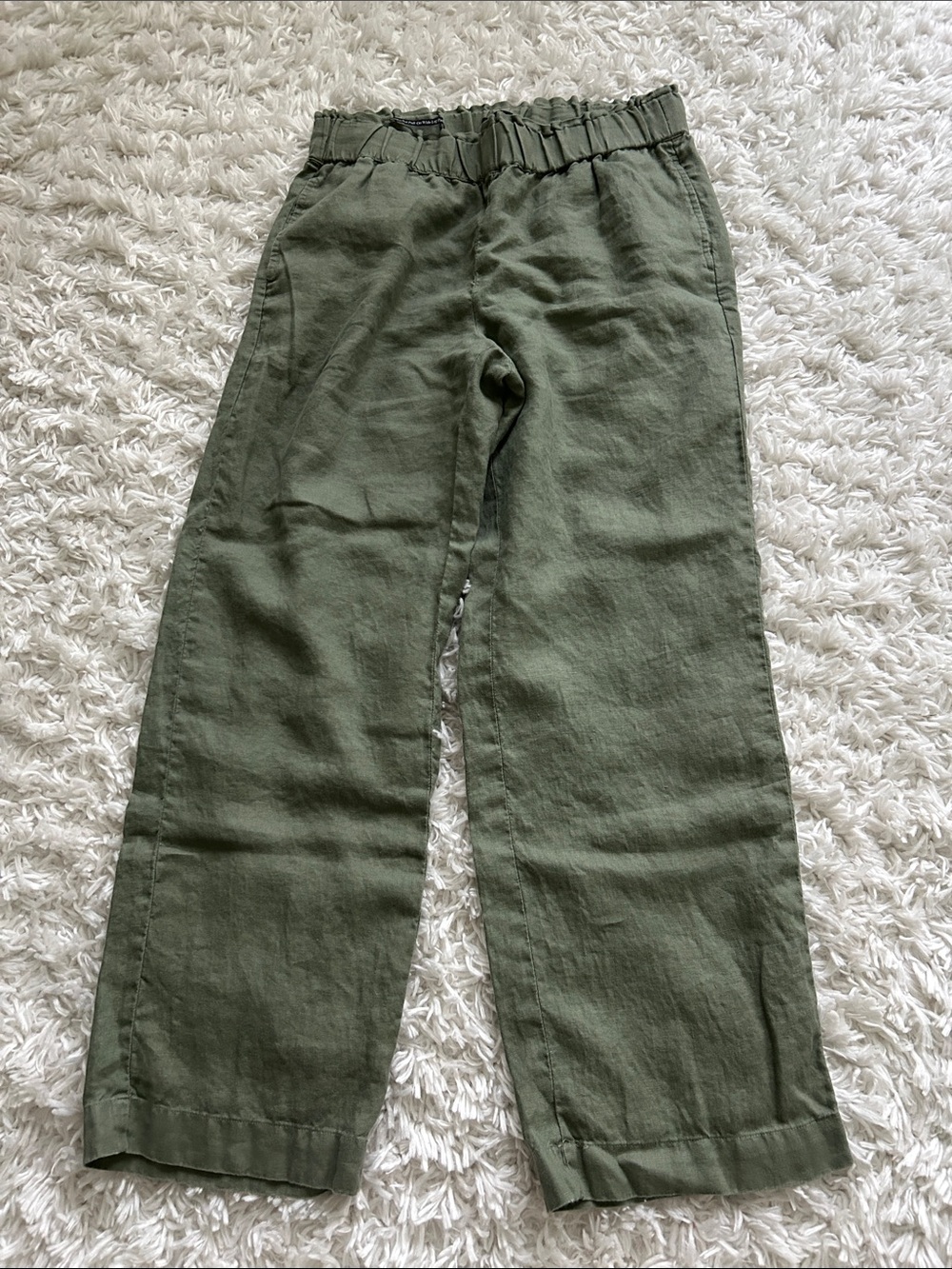 Talbots Olive Green Wide-Leg Linen Pants
